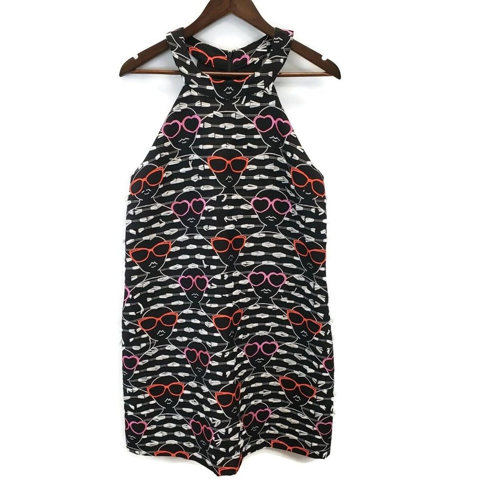 EUC Hutch Anthro Womens Sleeveless Shift Dress Size L Black Sunglasses High Neck